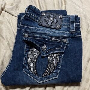 Miss Me Dark Blue Boot Cut Jeans with Silver Accents